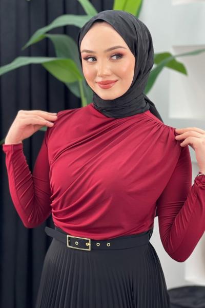 Büzgülü Bluz Bordo