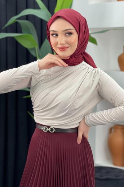 Büzgülü Bluz Taş Rengi