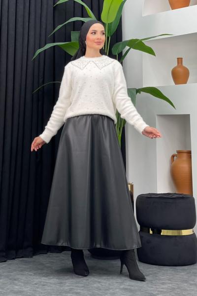 Çan Deri Etek Siyah