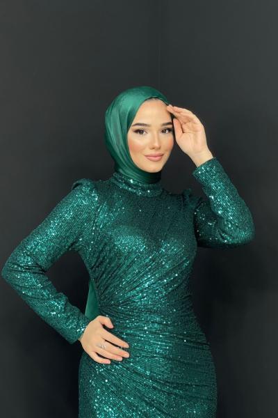 Cansu Payetli Abiye Zümrüt