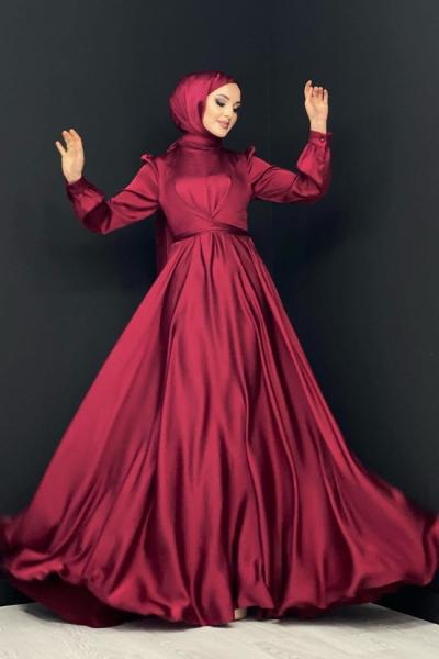 Çapraz Bağlamalı Saten Abiye Bordo