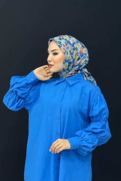 Çiçekli Eşarp İndigo Mavisi