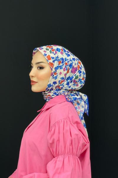 Çiçekli Eşarp Saks Mavisi