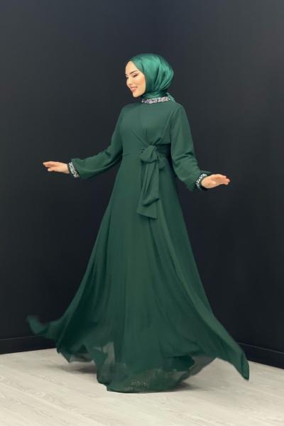 Çiğdem Taş Detaylı Elbise Zümrüt