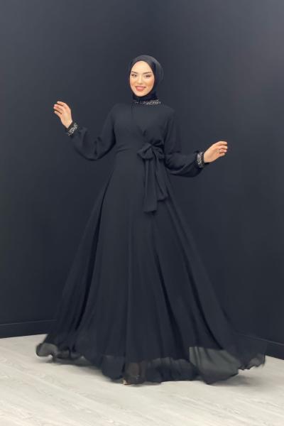 Çiğdem Taş Detaylı Elbise Siyah