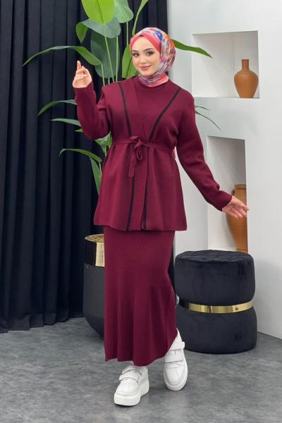 Cihan Hırkalı Elbise Bordo