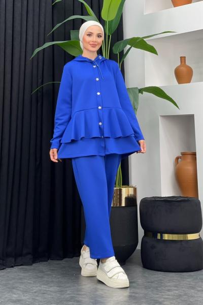 Çıt Çıtlı Scuba Takım Saks Mavisi