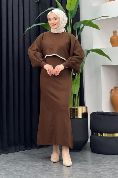 Croplu Elbise Kahverengi