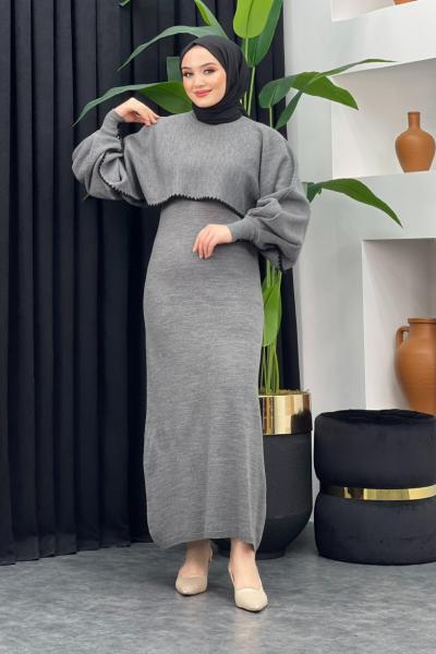 Croplu Elbise Gri