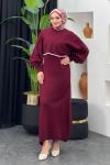 Croplu Elbise Bordo