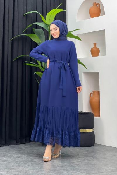 Dantel Detaylı Elbise Lacivert