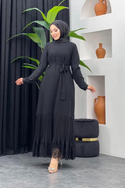 Dantel Detaylı Elbise Siyah