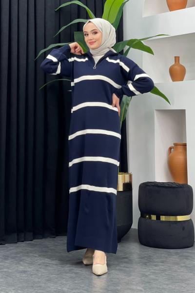Derya Çizgili Elbise Lacivert