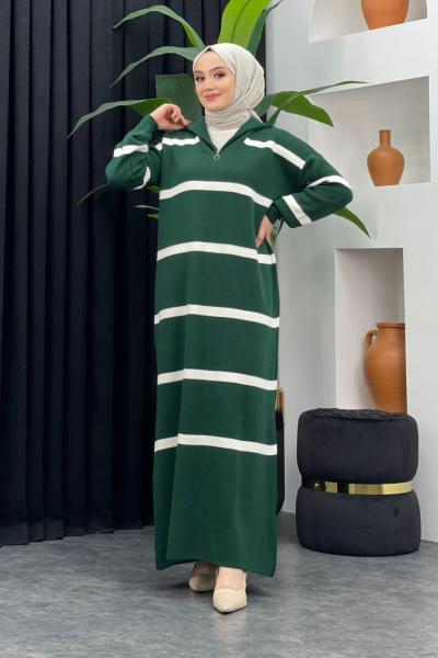 Derya Çizgili Elbise Zümrüt