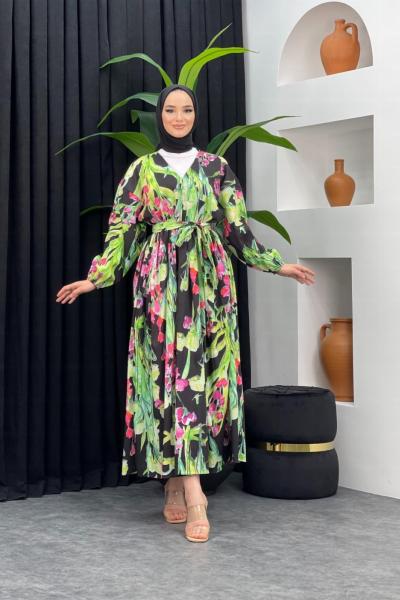 Desenli Beymen Elbise Fıstık Yeşili