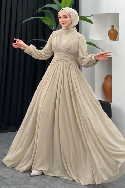 Destan Şifon Abiye Taş Rengi