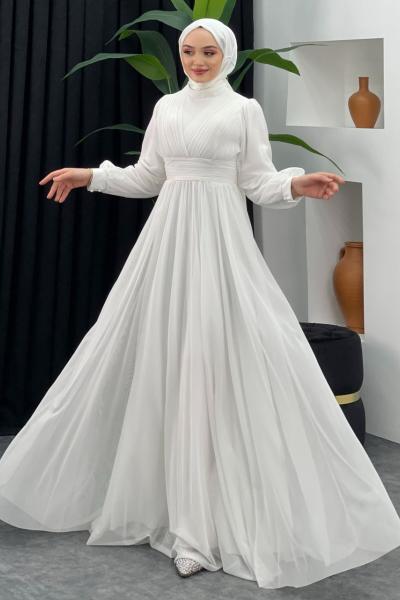 Destan Şifon Abiye Beyaz