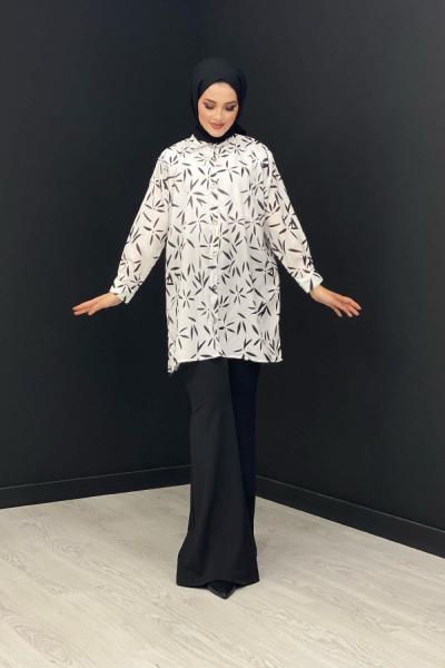 Dijital Baskılı Gömlek Beyaz