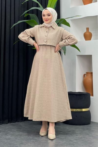 Dilan Simli Elbise Sütlü Kahve