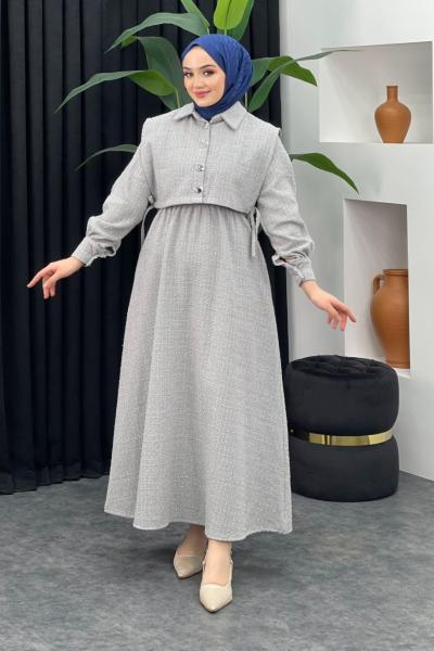 Dilan Simli Elbise Açık Gri