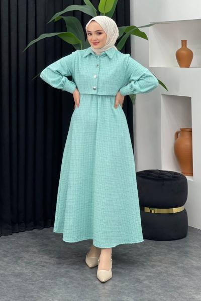 Dilan Simli Elbise Su Yeşili
