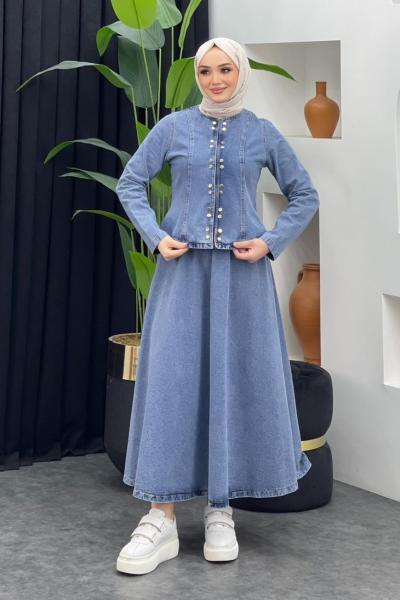 Doğa Kot Etekli Takım Açık Mavi