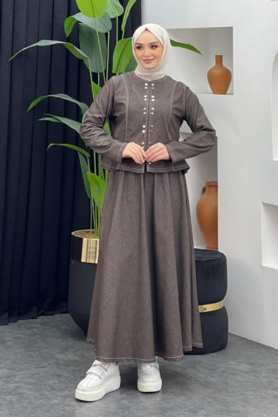 Doğa Kot Etekli Takım Kahverengi