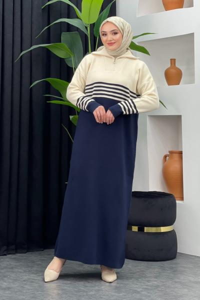 Duygu Çizgili Elbise Lacivert