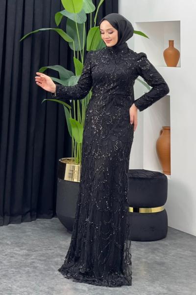 Ekim Taşlı Abiye Siyah