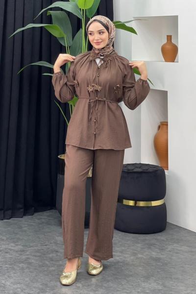 Elalem Pantolonlu Takım Kahverengi