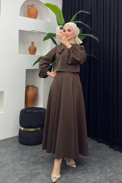 Elsa Scuba Etekli Takım Kahverengi