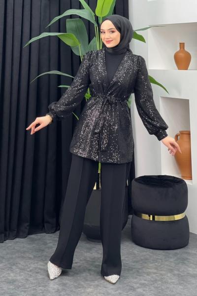 Emel Pullu Abiye Takım Siyah