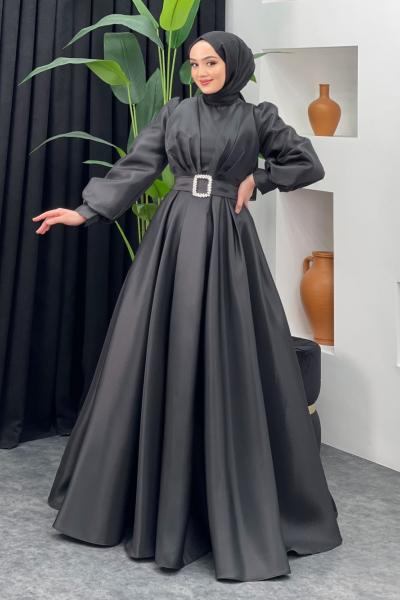 Esma Kabarık Kemerli Abiye  Siyah
