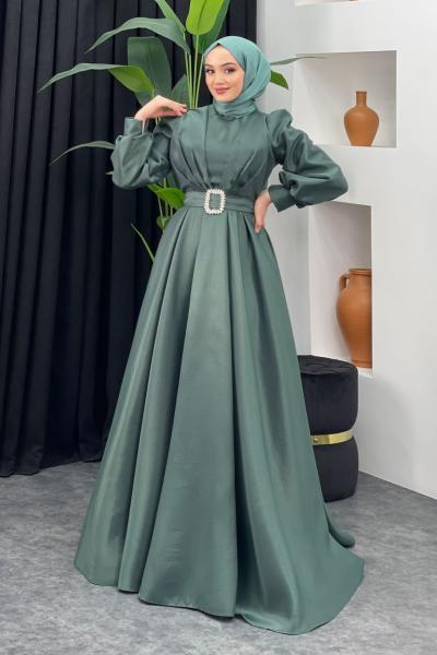 Esma Kabarık Kemerli Abiye  Zümrüt