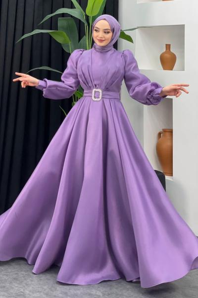Esma Kabarık Kemerli Abiye  Lila