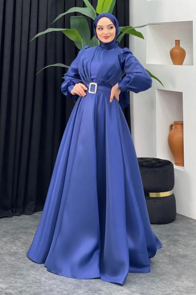 Esma Kabarık Kemerli Abiye  Lacivert