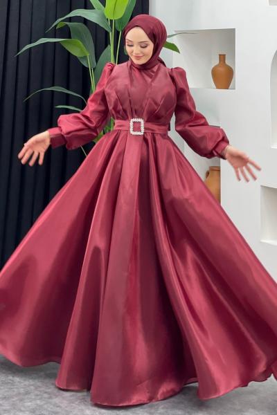 Esma Kabarık Kemerli Abiye  Bordo