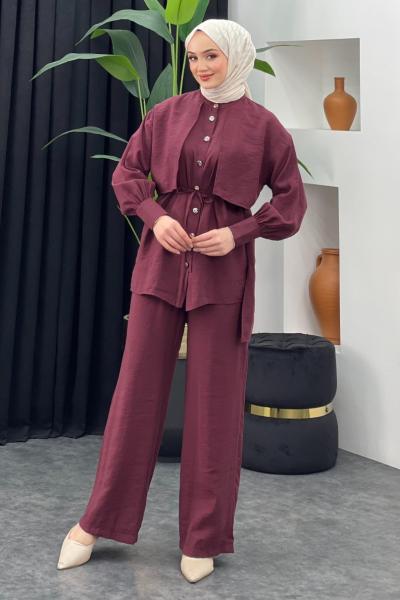 Ezgi Pantolonlu Takım Mürdüm