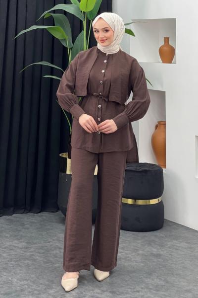 Ezgi Pantolonlu Takım Kahverengi