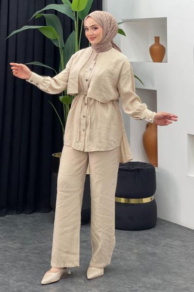 Ezgi Pantolonlu Takım Taş Rengi
