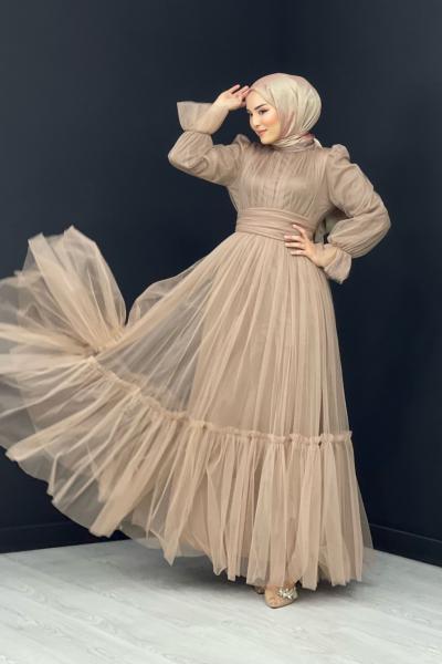 Feriha Tül Elbise Sütlü Kahve