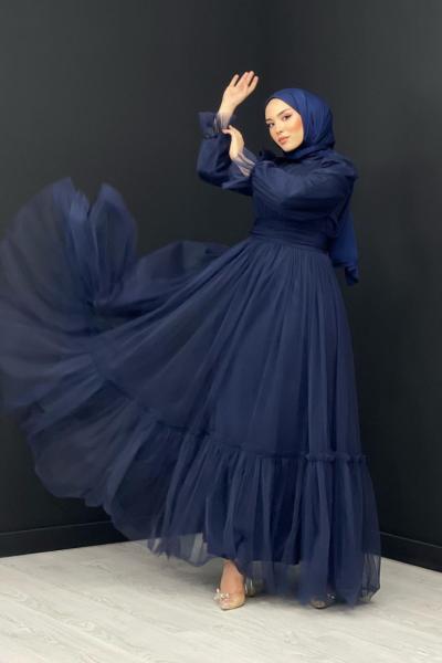 Feriha Tül Elbise Lacivert