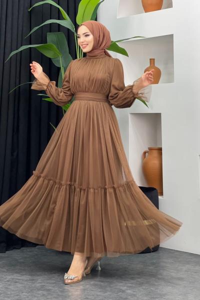 Feriha Tül Elbise Kahverengi