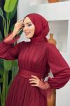 Feriha Tül Elbise Bordo