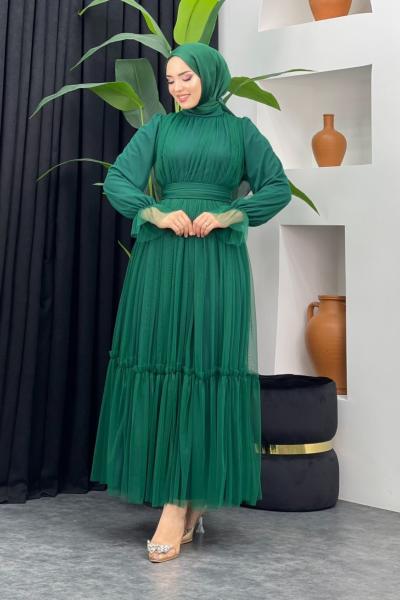 Feriha Tül Elbise Zümrüt