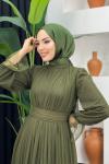 Feriha Tül Elbise Haki Yeşili