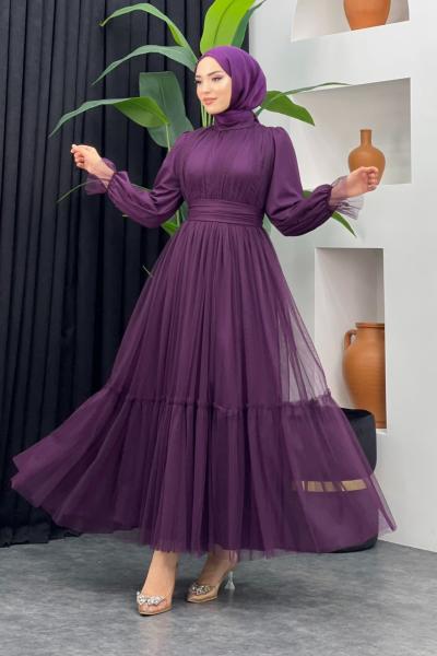 Feriha Tül Elbise Mor
