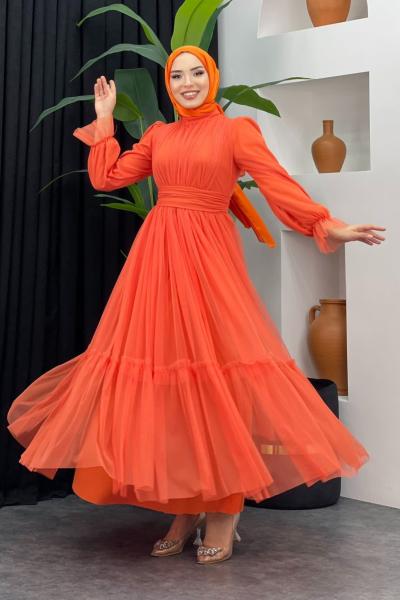 Feriha Tül Elbise Turuncu