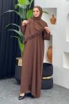 Fermuarlı Namaz Elbisesi Kahverengi