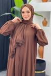 Fermuarlı Namaz Elbisesi Kahverengi
